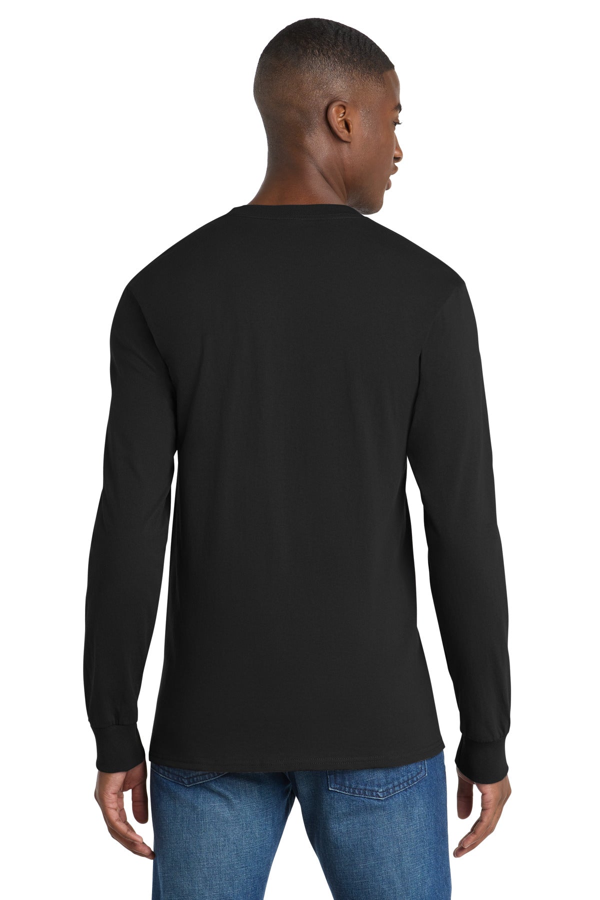 Port & Co Tall Long Sleeve Essential Pocket Tee - Jet Black