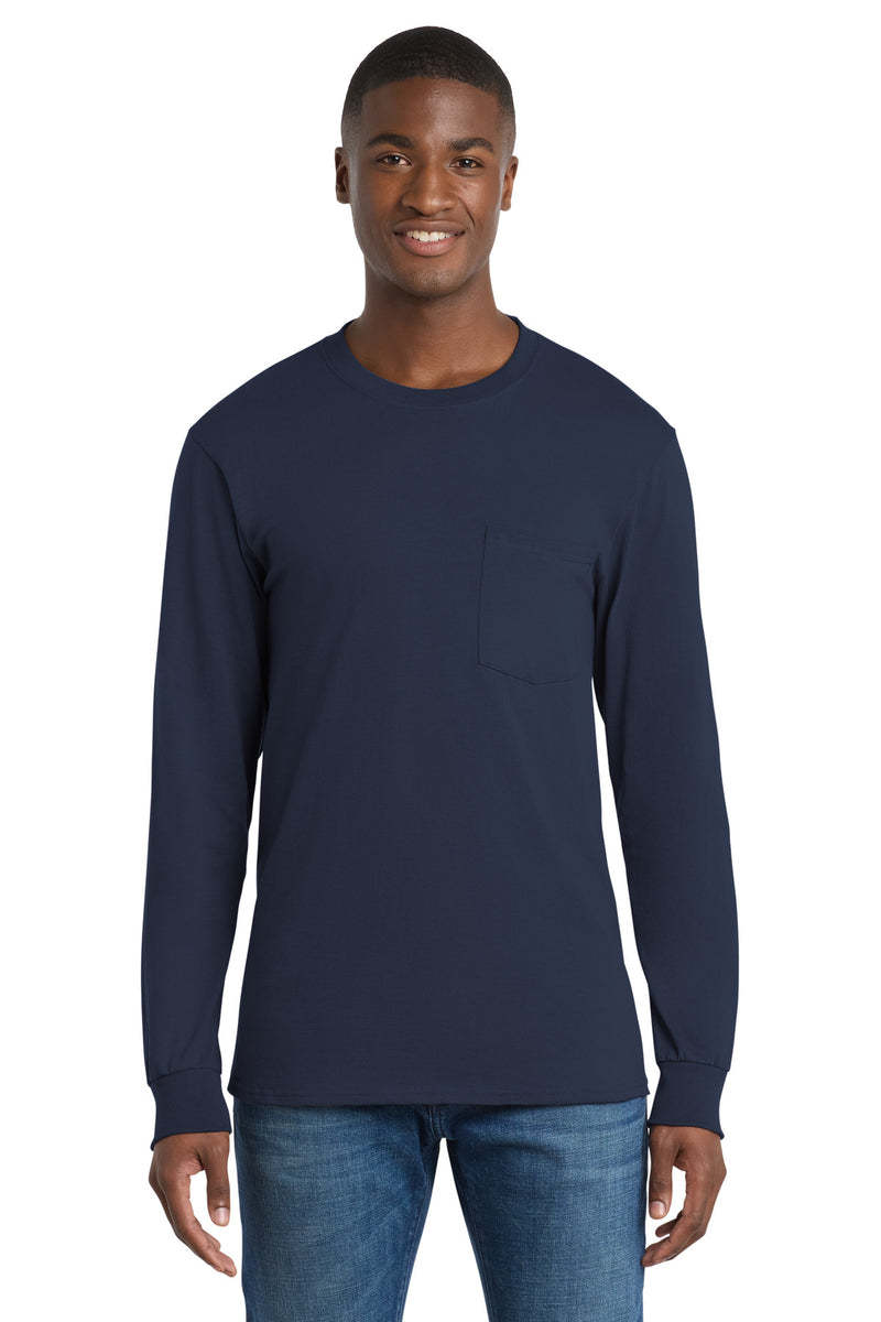 Port & Co Tall Long Sleeve Essential Pocket Tee - Navy
