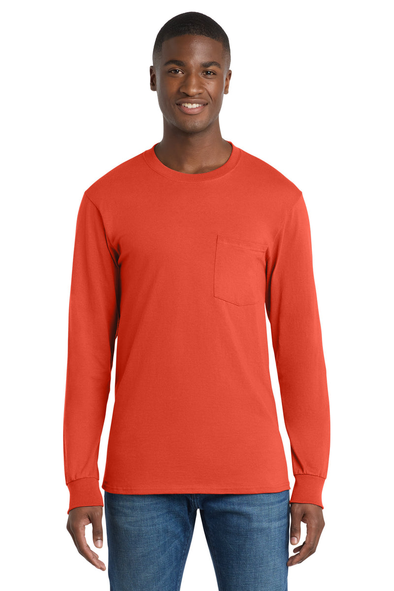 Port & Co Tall Long Sleeve Essential Pocket Tee - Orange