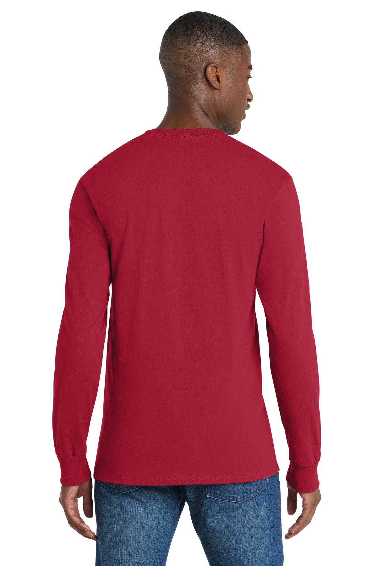 Port & Co Tall Long Sleeve Essential Pocket Tee - Red