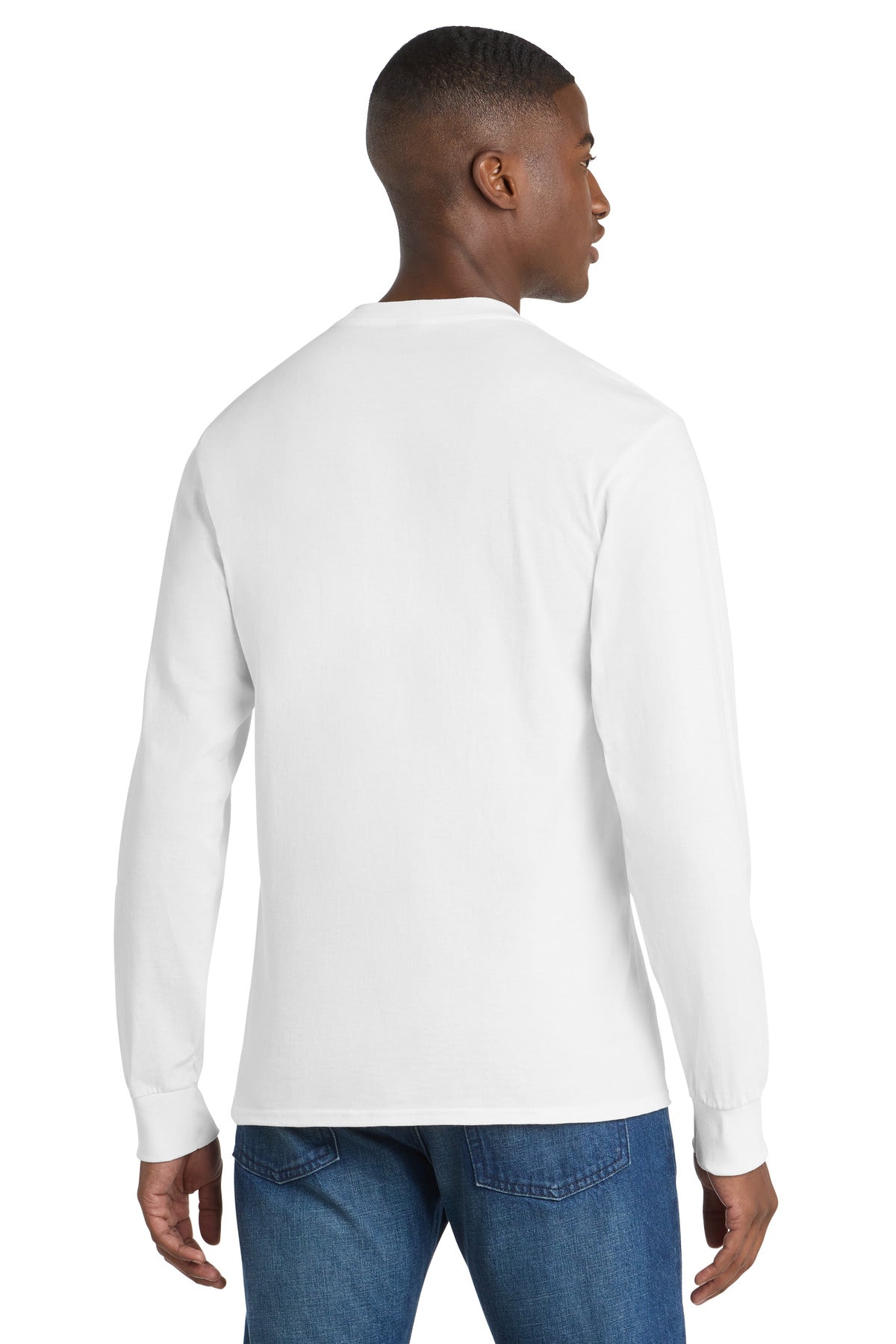 Port & Co Tall Long Sleeve Essential Pocket Tee - White