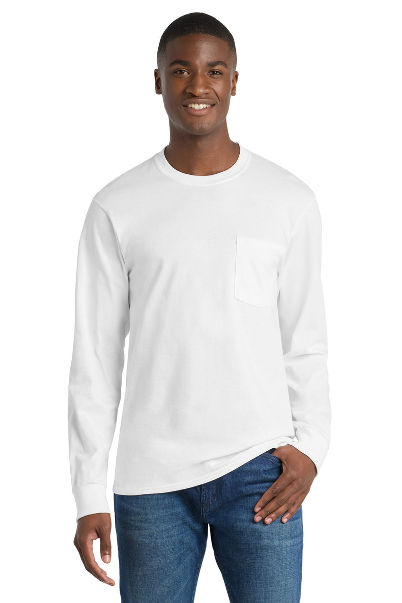 Port & Co Tall Long Sleeve Essential Pocket Tee - White