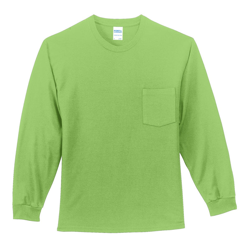 Port & Co Long Sleeve Essential Pocket Tee - Lime