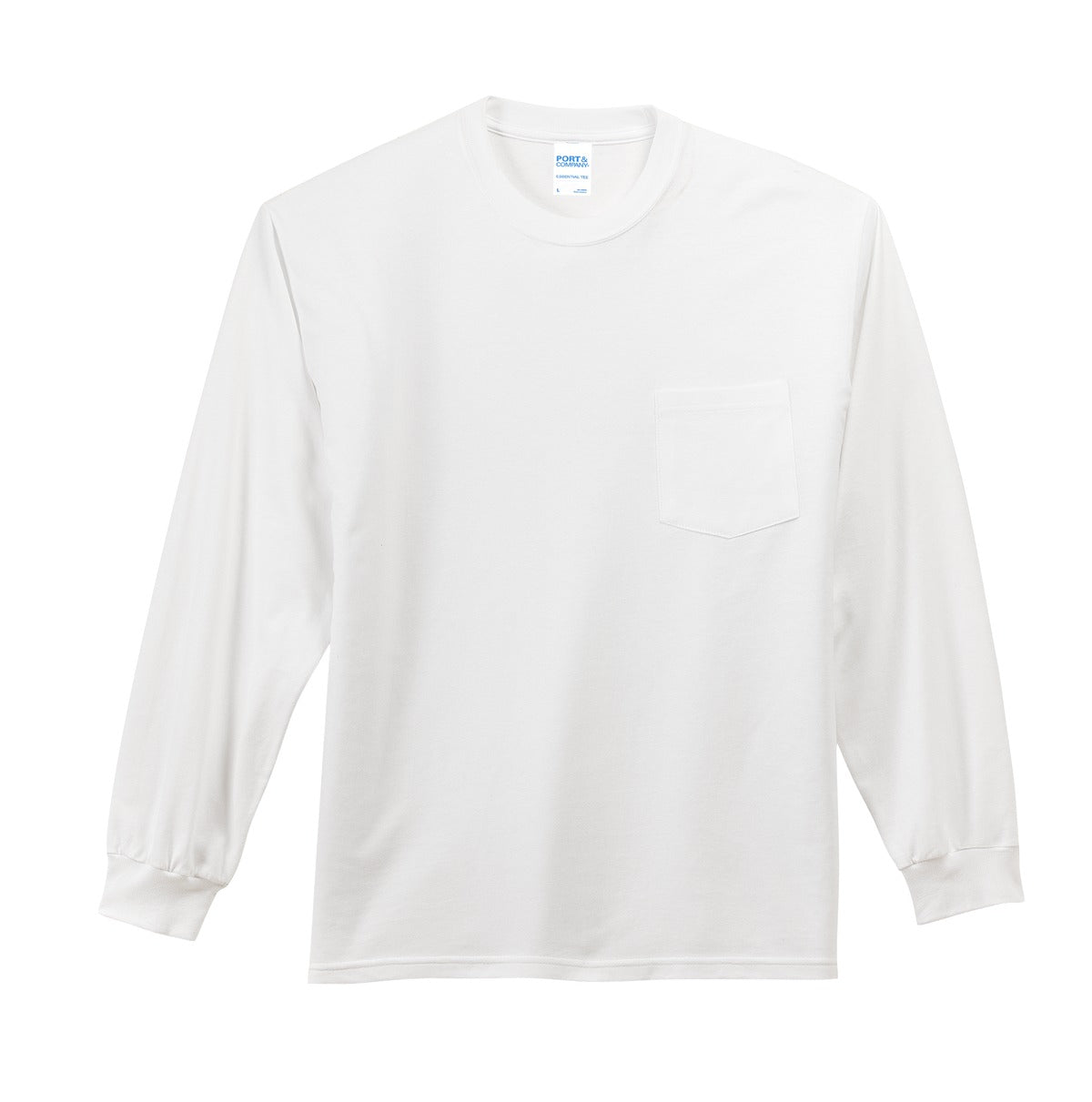Port & Co Long Sleeve Essential Pocket Tee - White