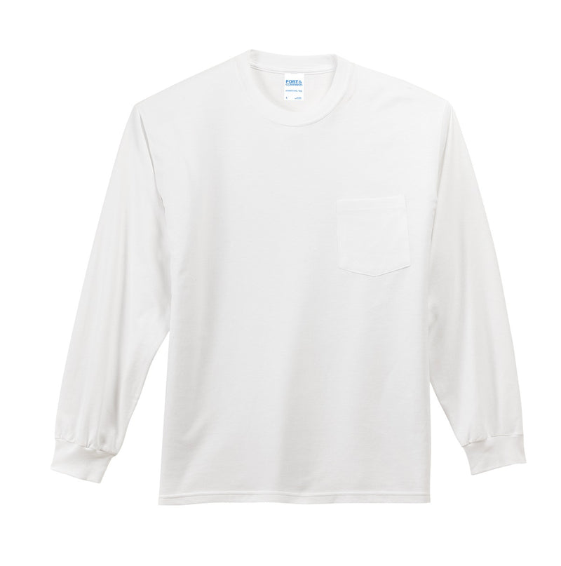 Port & Co Long Sleeve Essential Pocket Tee - White