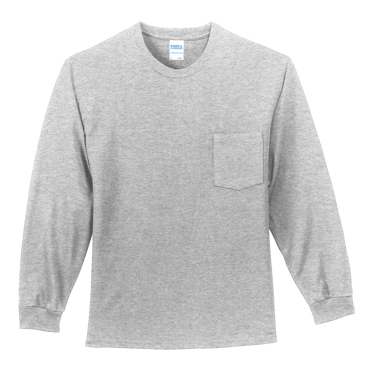 Port & Co Long Sleeve Essential Pocket Tee - Ash