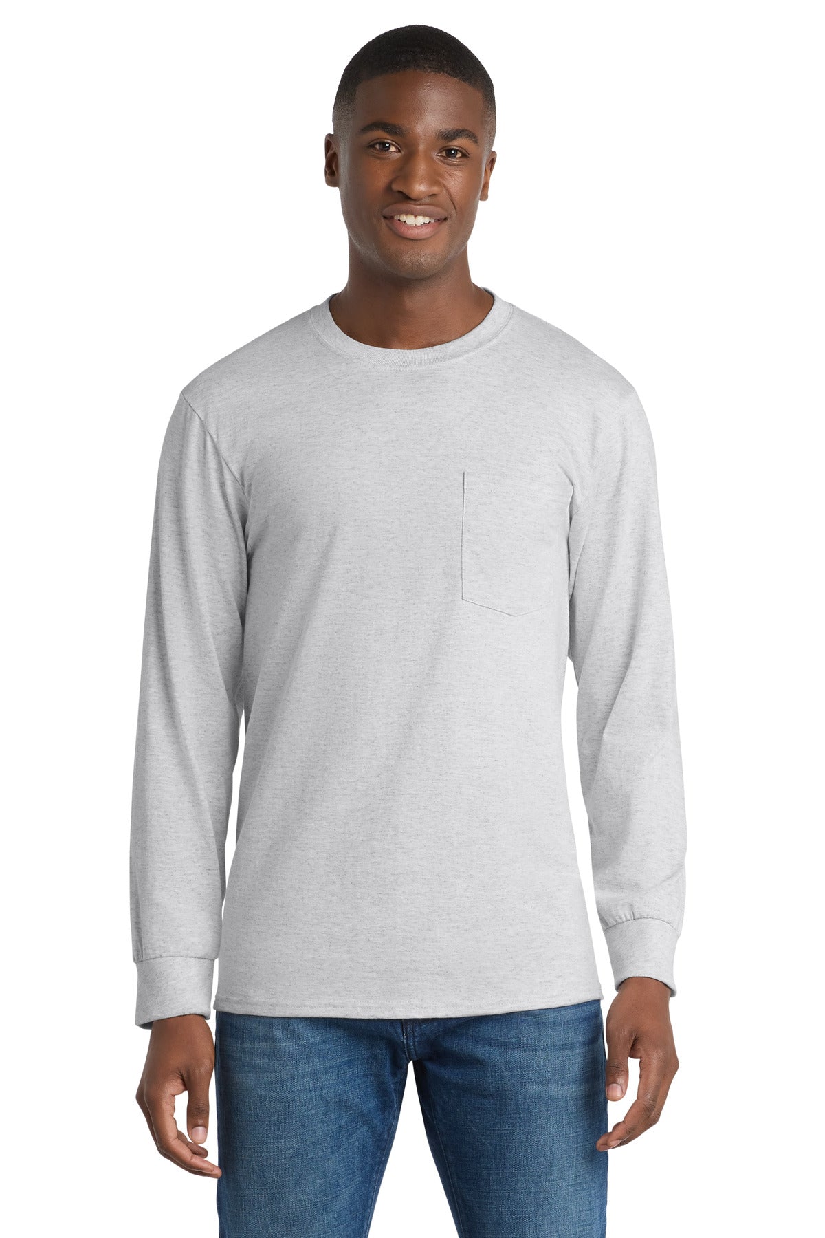 Port & Co Long Sleeve Essential Pocket Tee - Ash