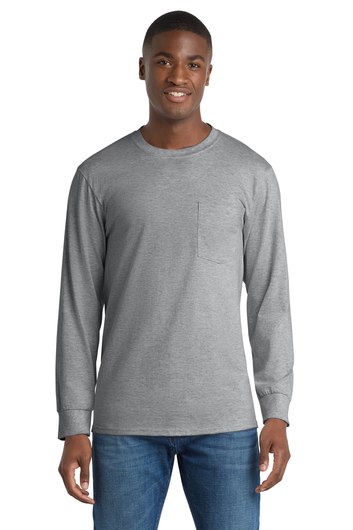 Port & Co Long Sleeve Essential Pocket Tee - Athletic Heather