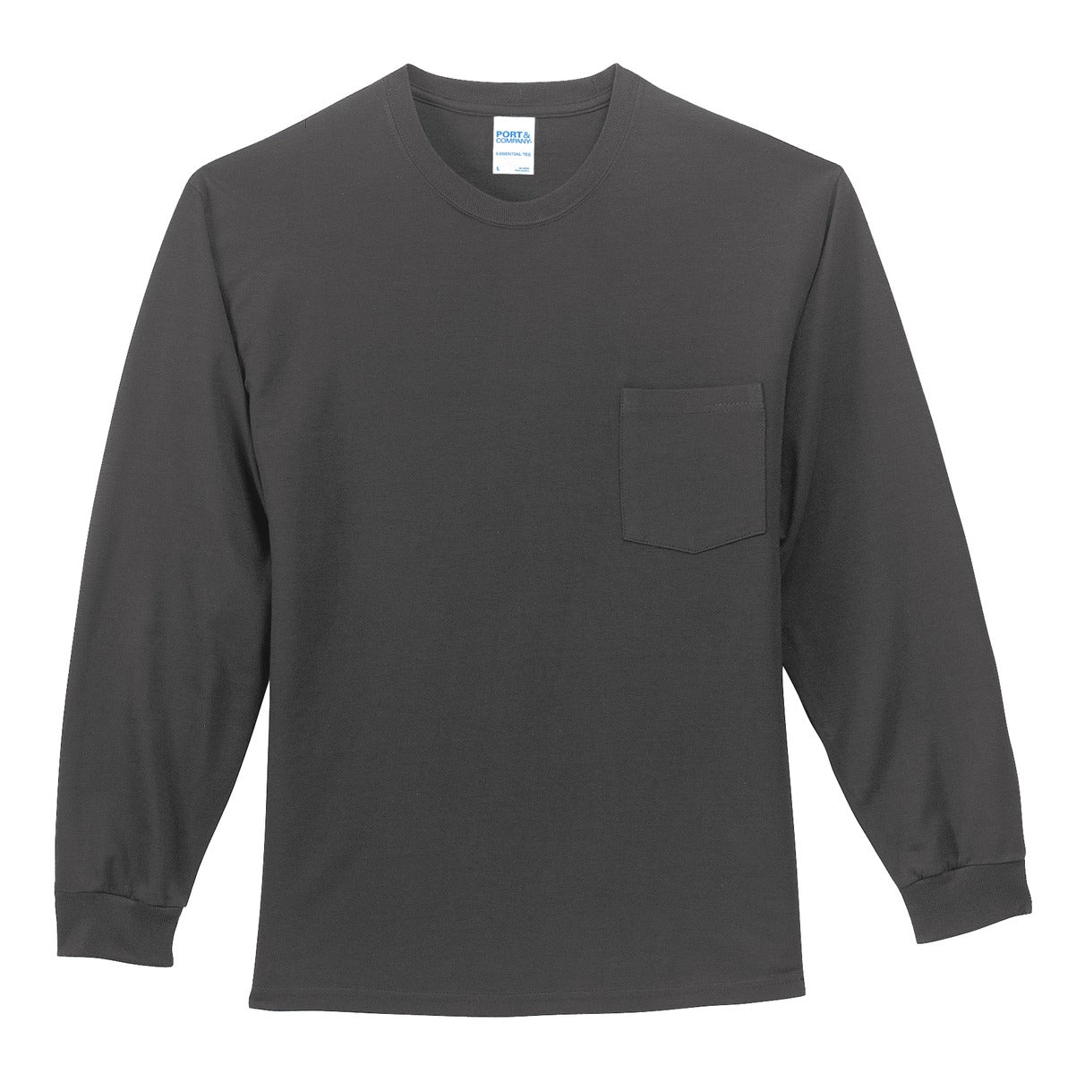Port & Co Tall Long Sleeve Essential Pocket Tee - Charcoal