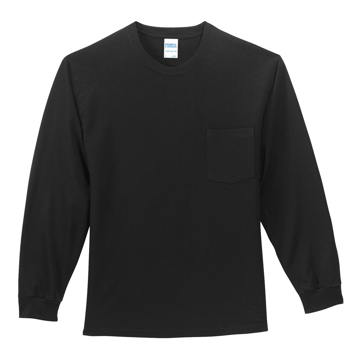 Port & Co Long Sleeve Essential Pocket Tee - Jet Black
