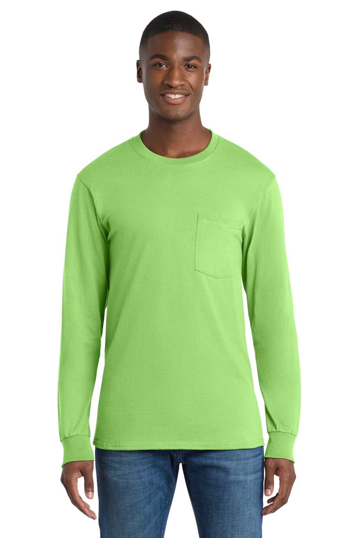 Port & Co Long Sleeve Essential Pocket Tee - Lime