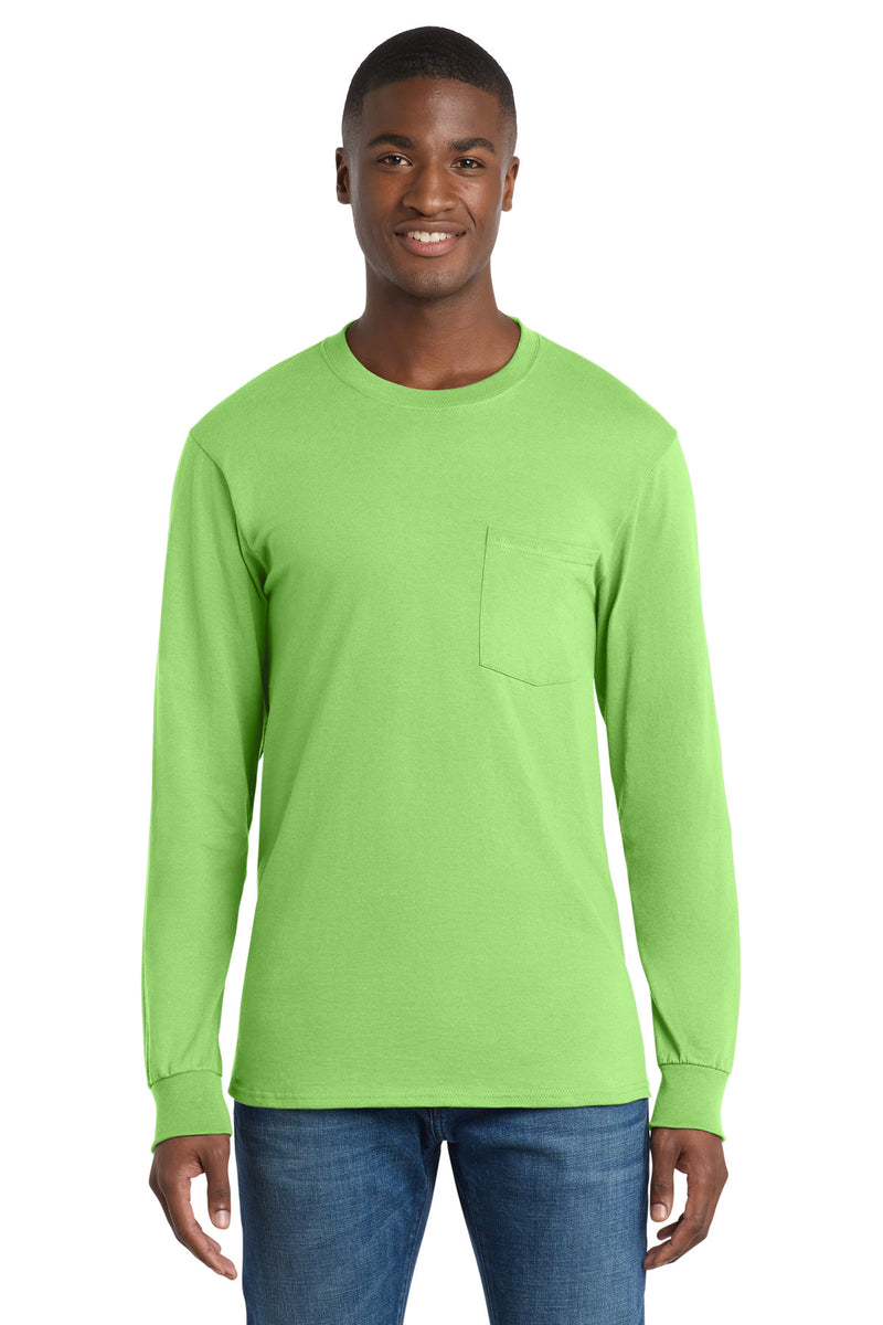 Port & Co Long Sleeve Essential Pocket Tee - Lime