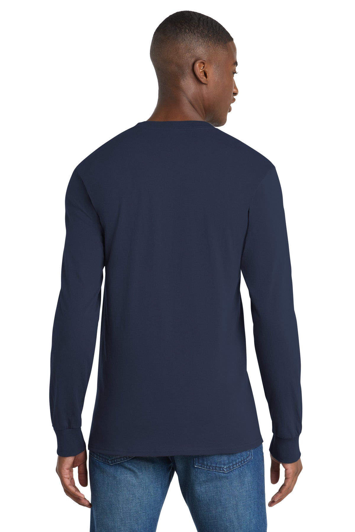 Port & Co Long Sleeve Essential Pocket Tee - Navy