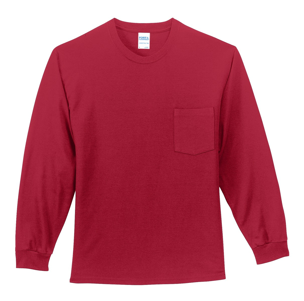 Port & Co Tall Long Sleeve Essential Pocket Tee - Red