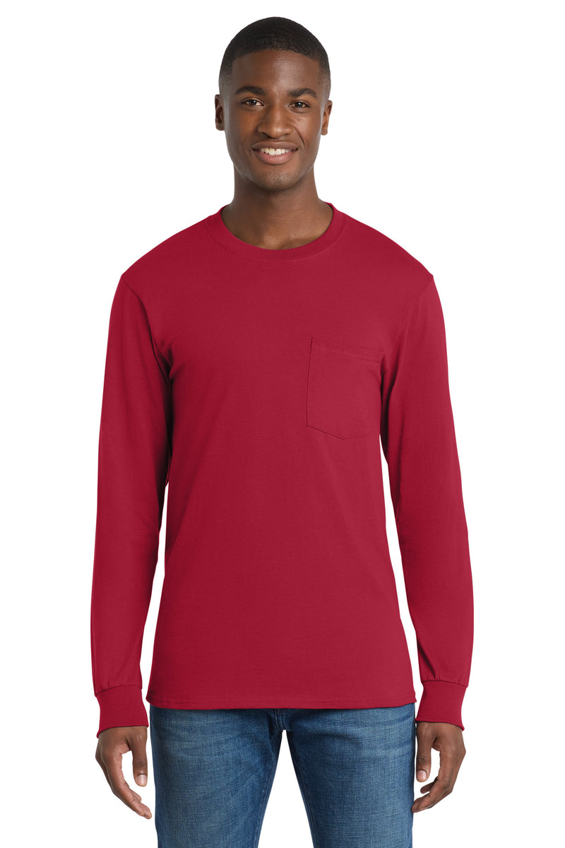 Port & Co Long Sleeve Essential Pocket Tee - Red