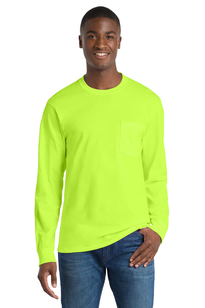 Port & Co Long Sleeve Essential Pocket Tee - S. Green