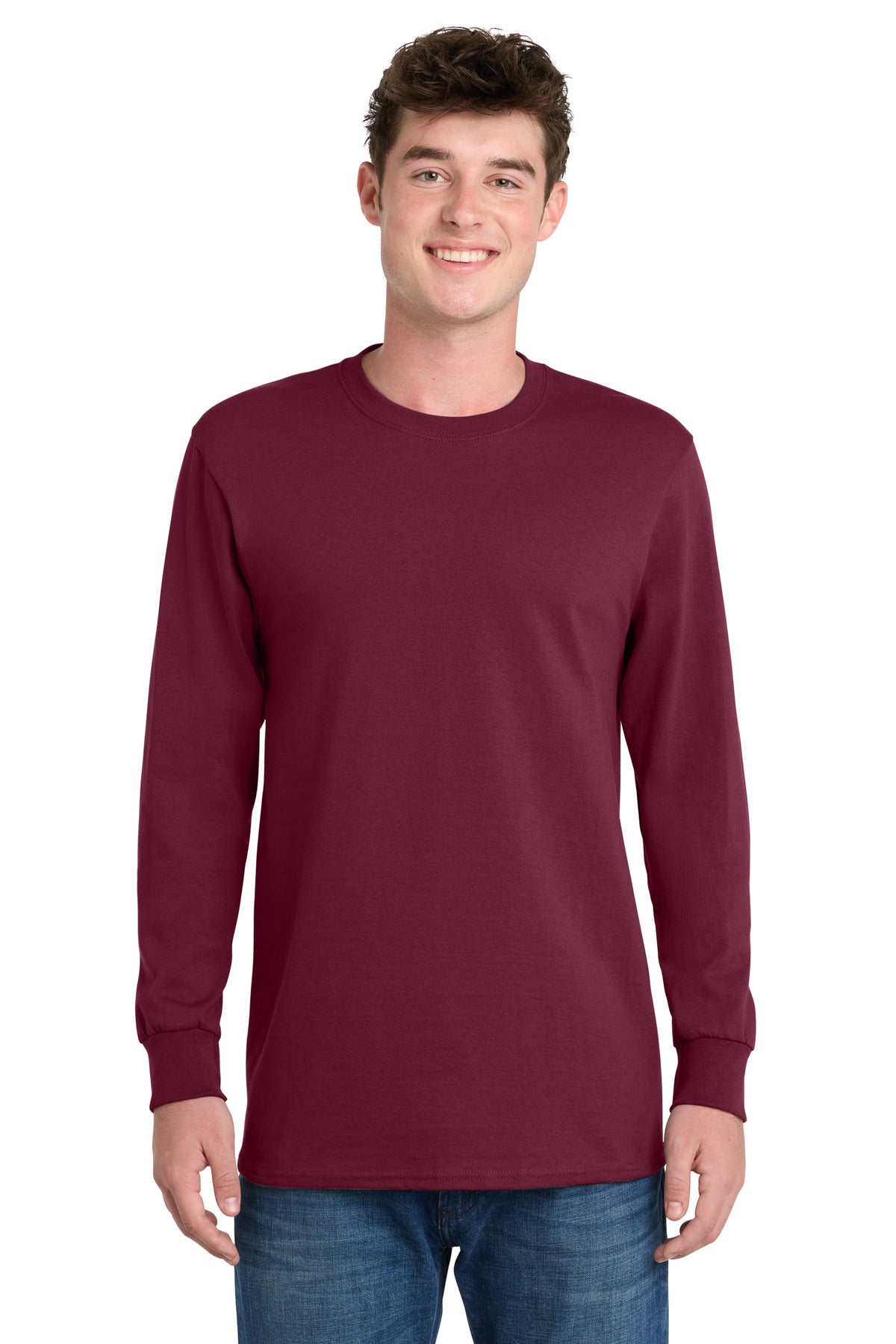 Port & Co Long Sleeve Essential Tee - Cardinal