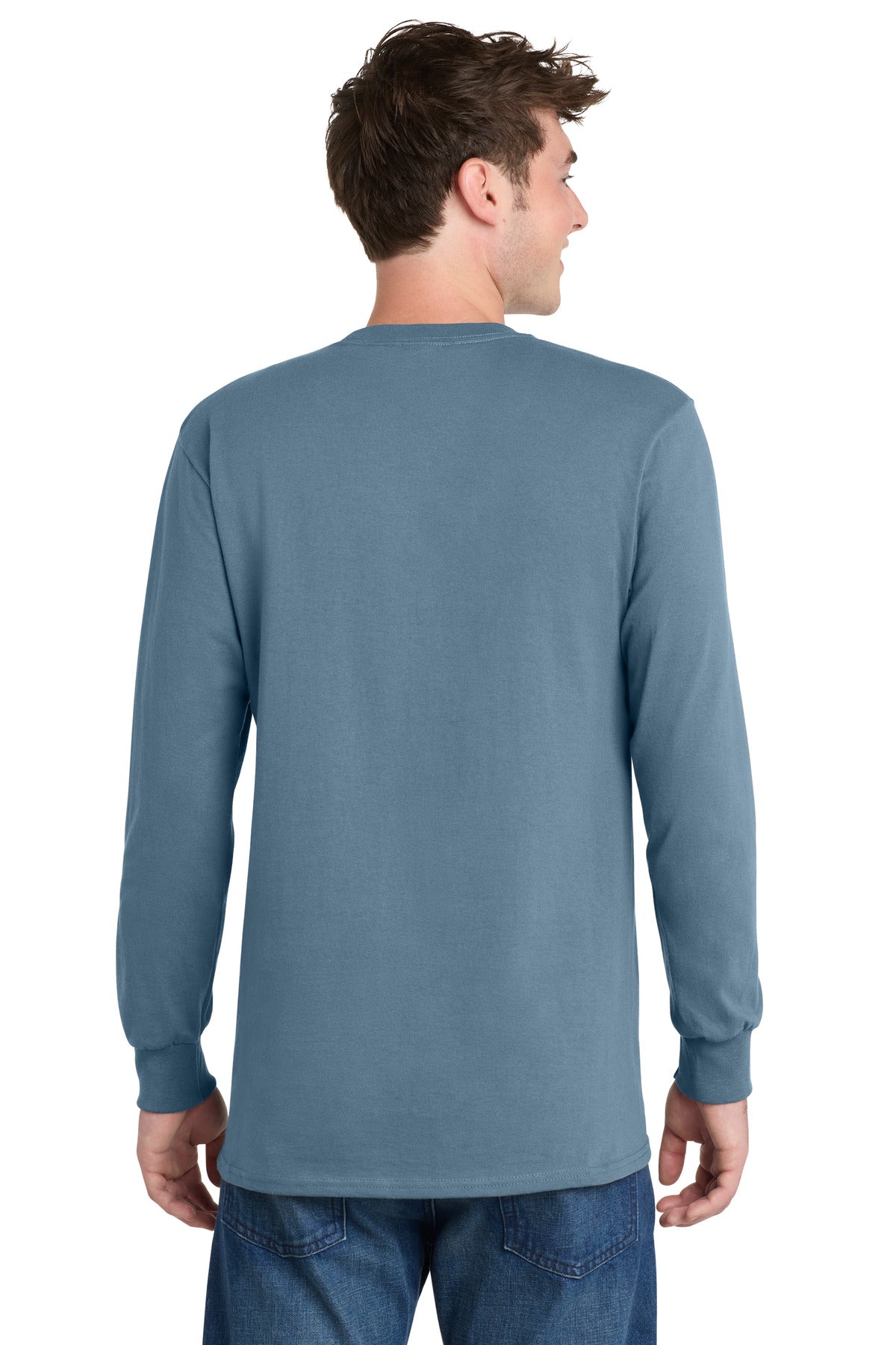 Port & Co Long Sleeve Essential Tee - Stonewashed Blue