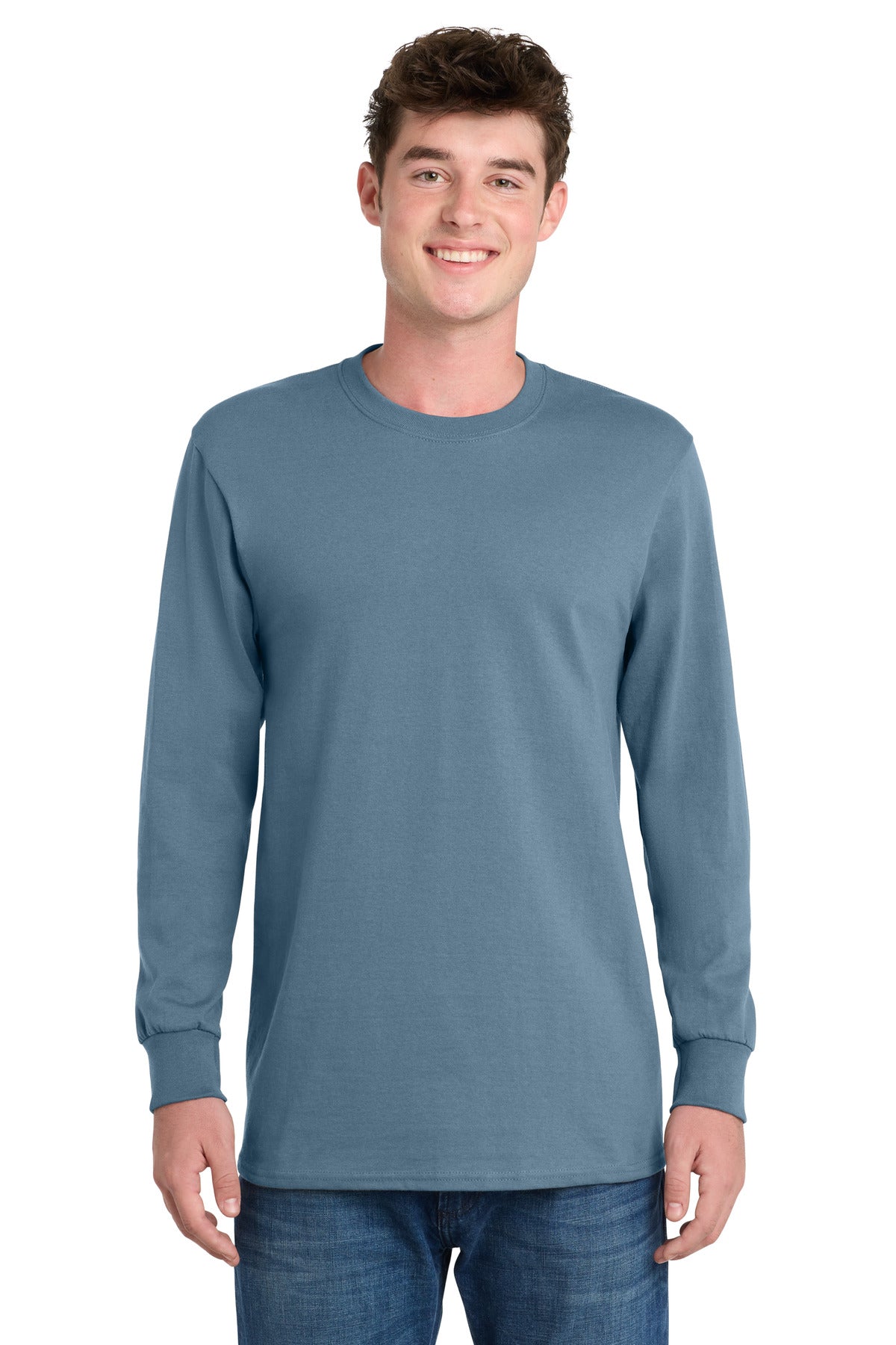 Port & Co Long Sleeve Essential Tee - Stonewashed Blue