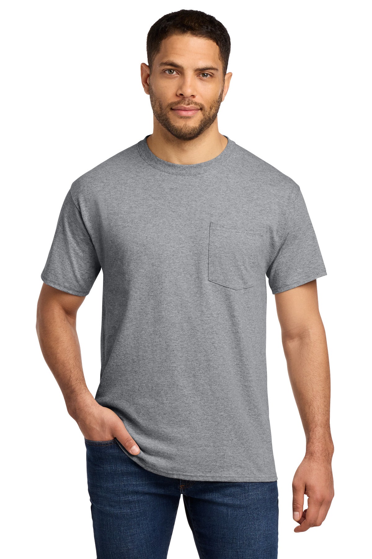 Port & Co Essential Pocket Tee - Athletic Heather