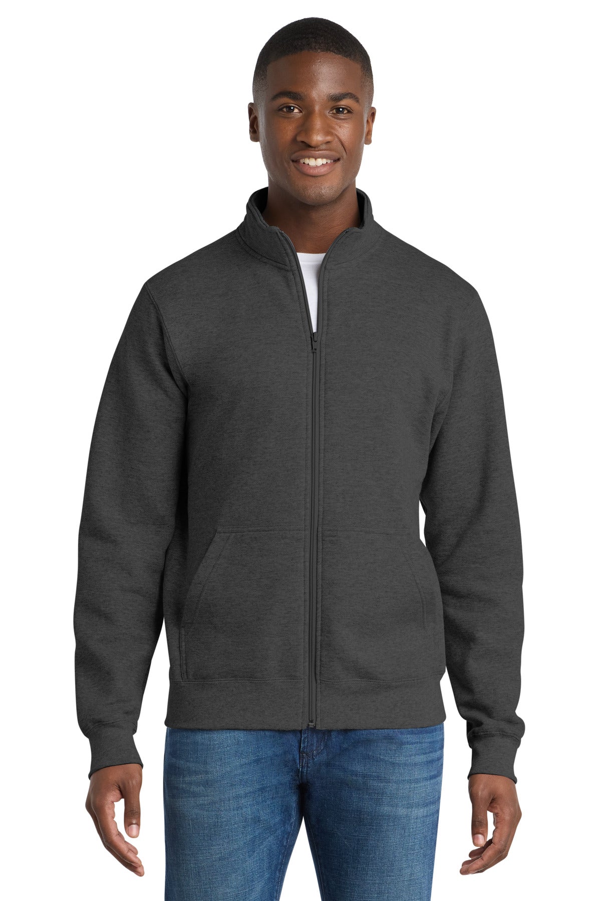 Port & Co Core Fleece Cadet Full-Zip Sweatshirt - Dark Heather Grey