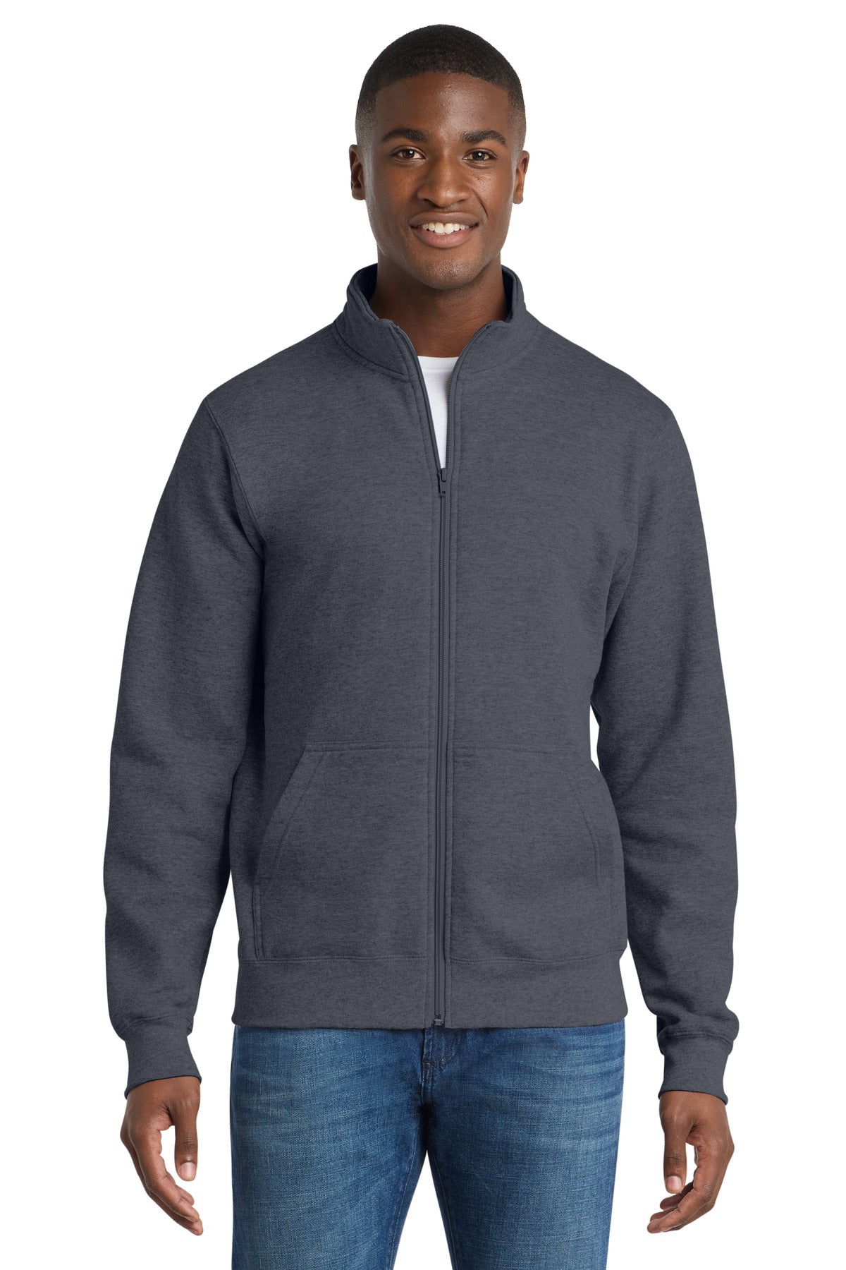 Port & Co Core Fleece Cadet Full-Zip Sweatshirt - Heather Navy