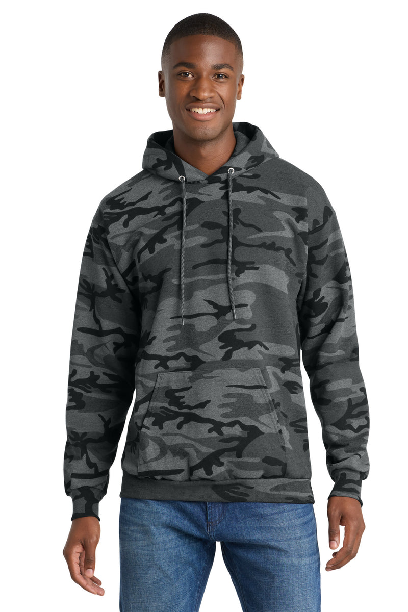 Port & Co Core Fleece Camo Pullover Hooded Sweatshirt - Black Heather Camo