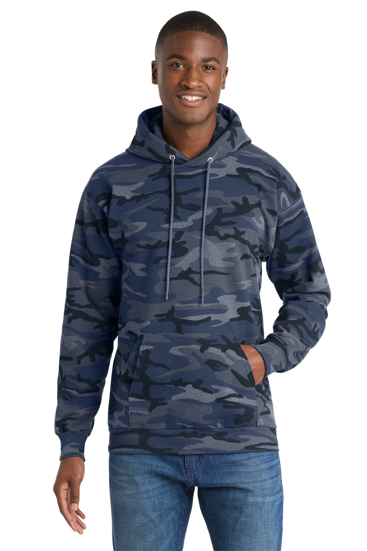 Port & Co Core Fleece Camo Pullover Hooded Sweatshirt - Heather Navy Camo