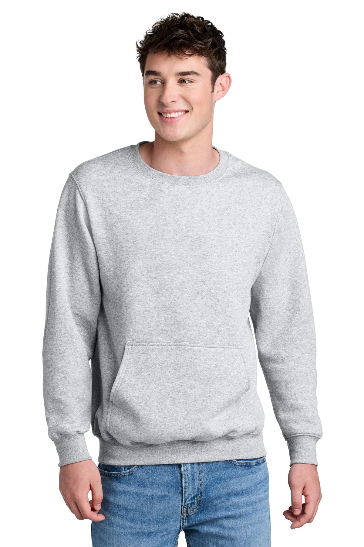 Port & Co Core Fleece Crewneck Pocket Sweatshirt - Ash