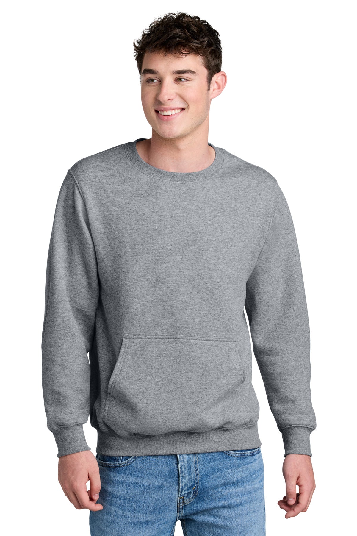 Port & Co Core Fleece Crewneck Pocket Sweatshirt - Athletic Heather