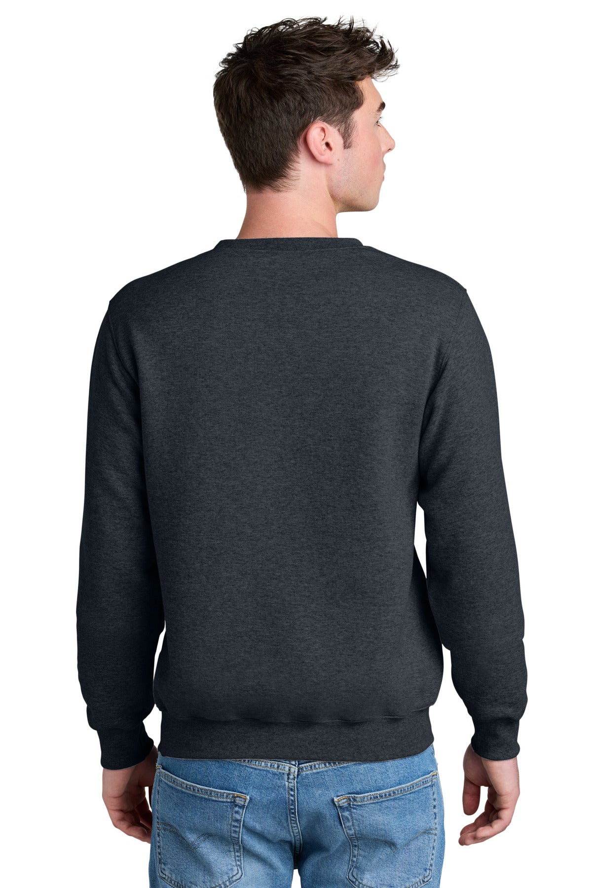 Port & Co Core Fleece Crewneck Pocket Sweatshirt - Dark Heather Grey