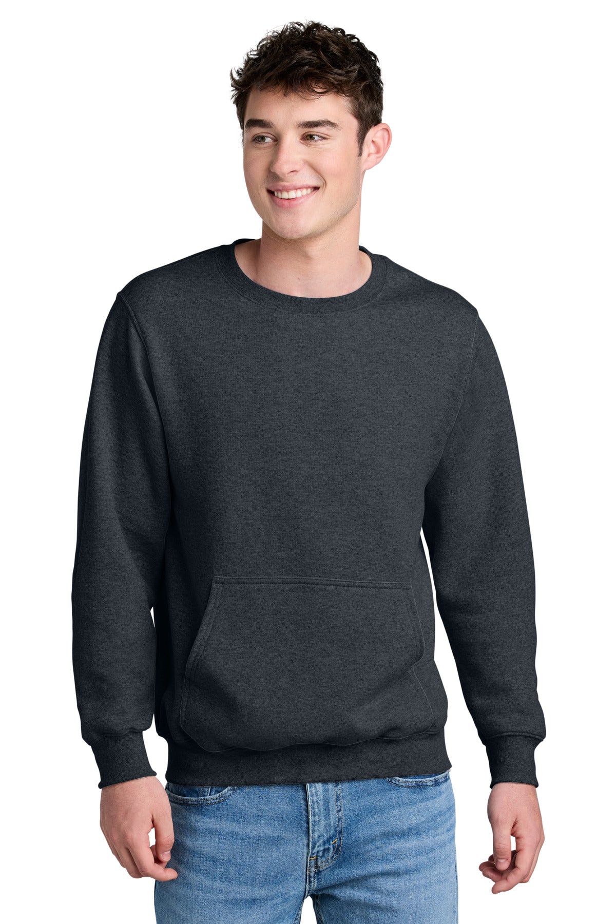 Port & Co Core Fleece Crewneck Pocket Sweatshirt - Dark Heather Grey