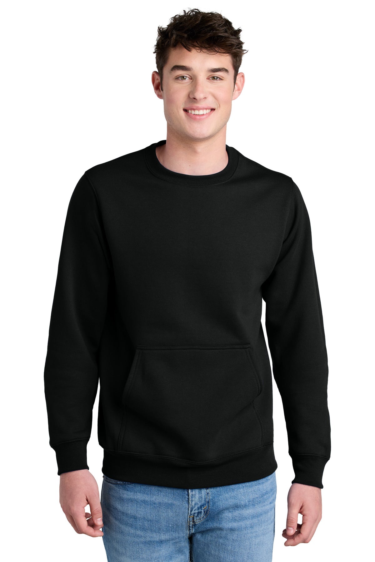 Port & Co Core Fleece Crewneck Pocket Sweatshirt - Jet Black