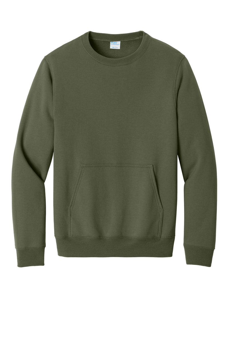 Port & Co Core Fleece Crewneck Pocket Sweatshirt - Olive Drab Green