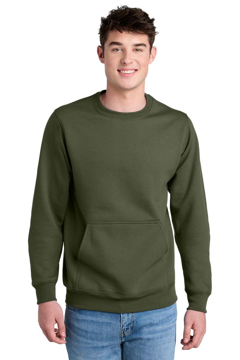 Port & Co Core Fleece Crewneck Pocket Sweatshirt - Olive Drab Green