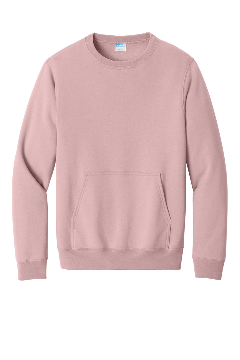 Port & Co Core Fleece Crewneck Pocket Sweatshirt - Pale Blush