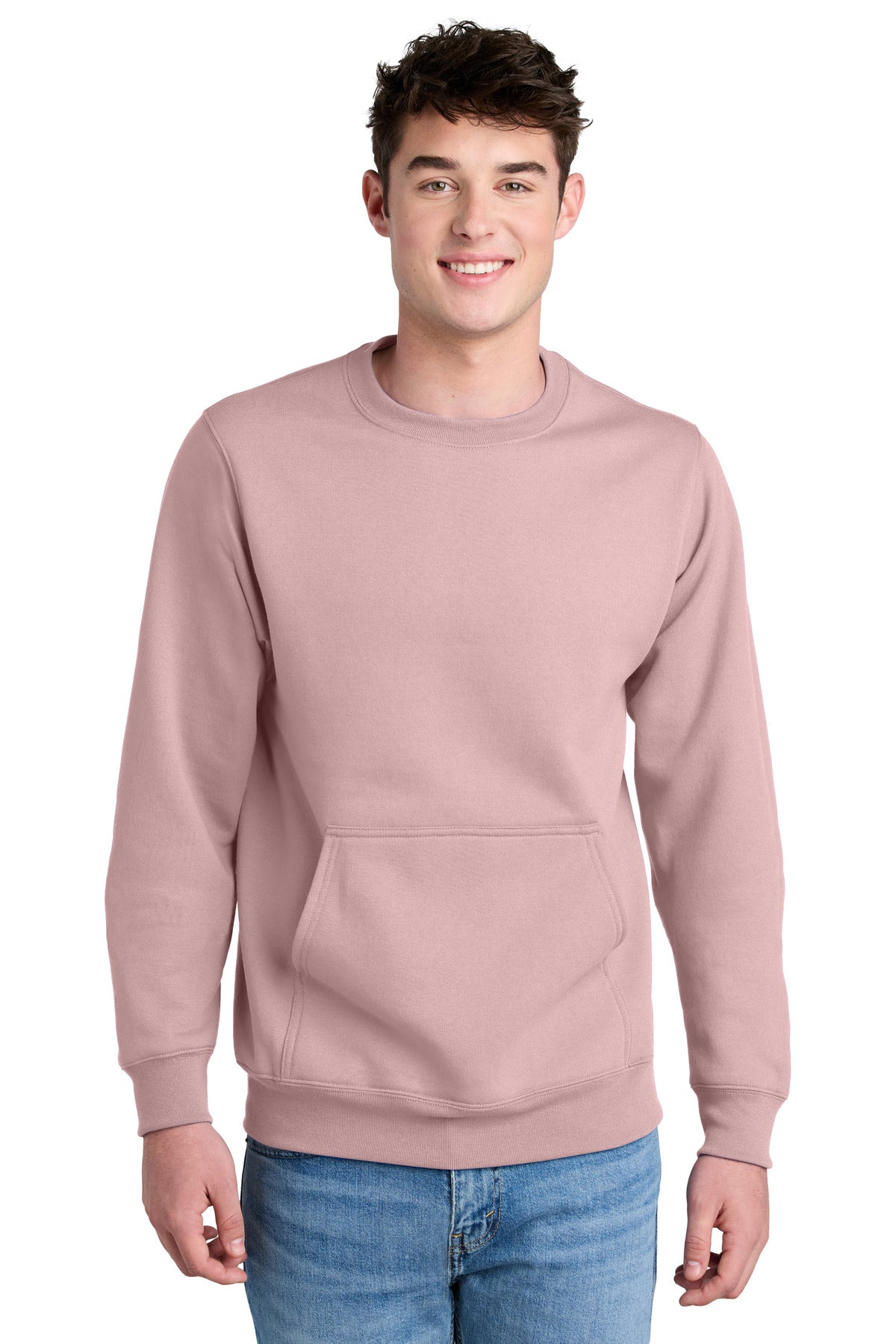 Port & Co Core Fleece Crewneck Pocket Sweatshirt - Pale Blush