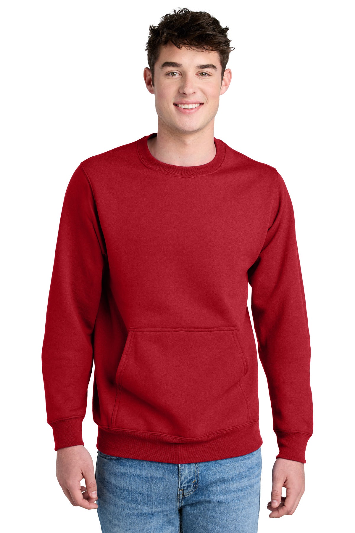 Port & Co Core Fleece Crewneck Pocket Sweatshirt - Red