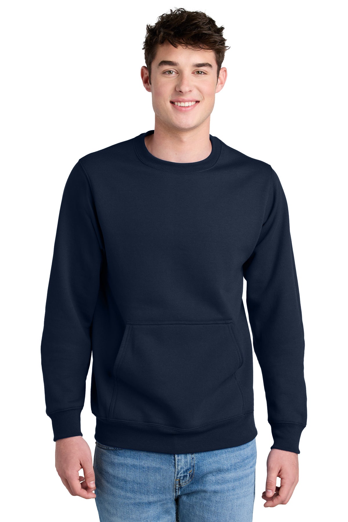 Port & Co Core Fleece Crewneck Pocket Sweatshirt - True Navy