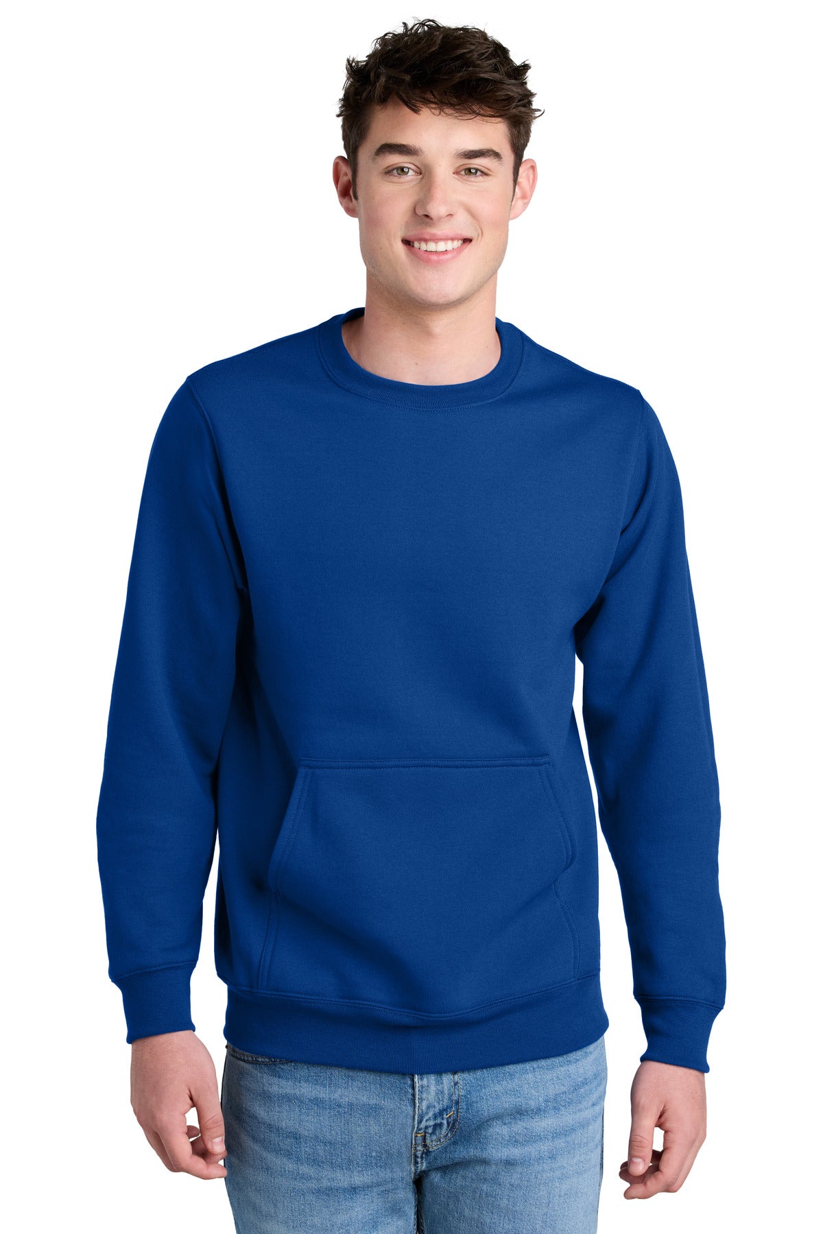 Port & Co Core Fleece Crewneck Pocket Sweatshirt - True Royal