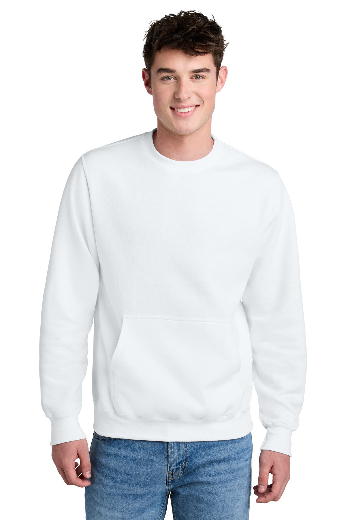 Port & Co Core Fleece Crewneck Pocket Sweatshirt - White