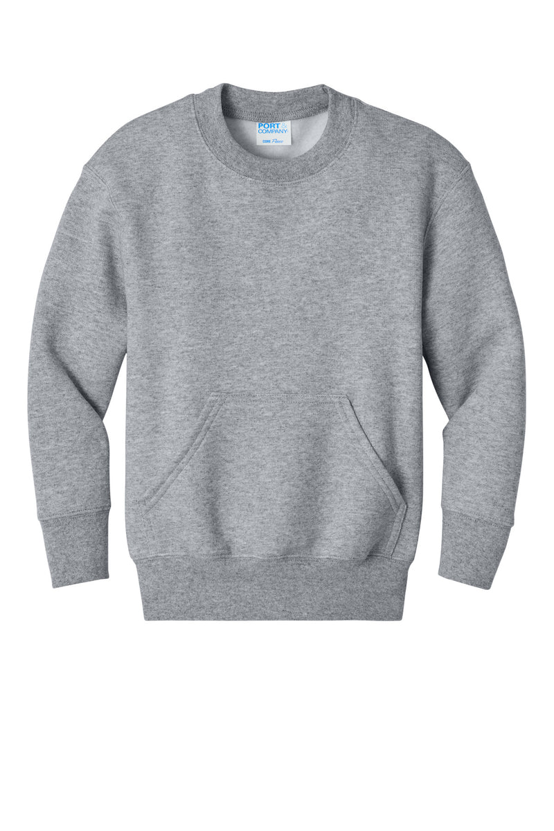 Port & Co Youth Core Fleece Crewneck Pocket Sweatshirt - Athletic Heather