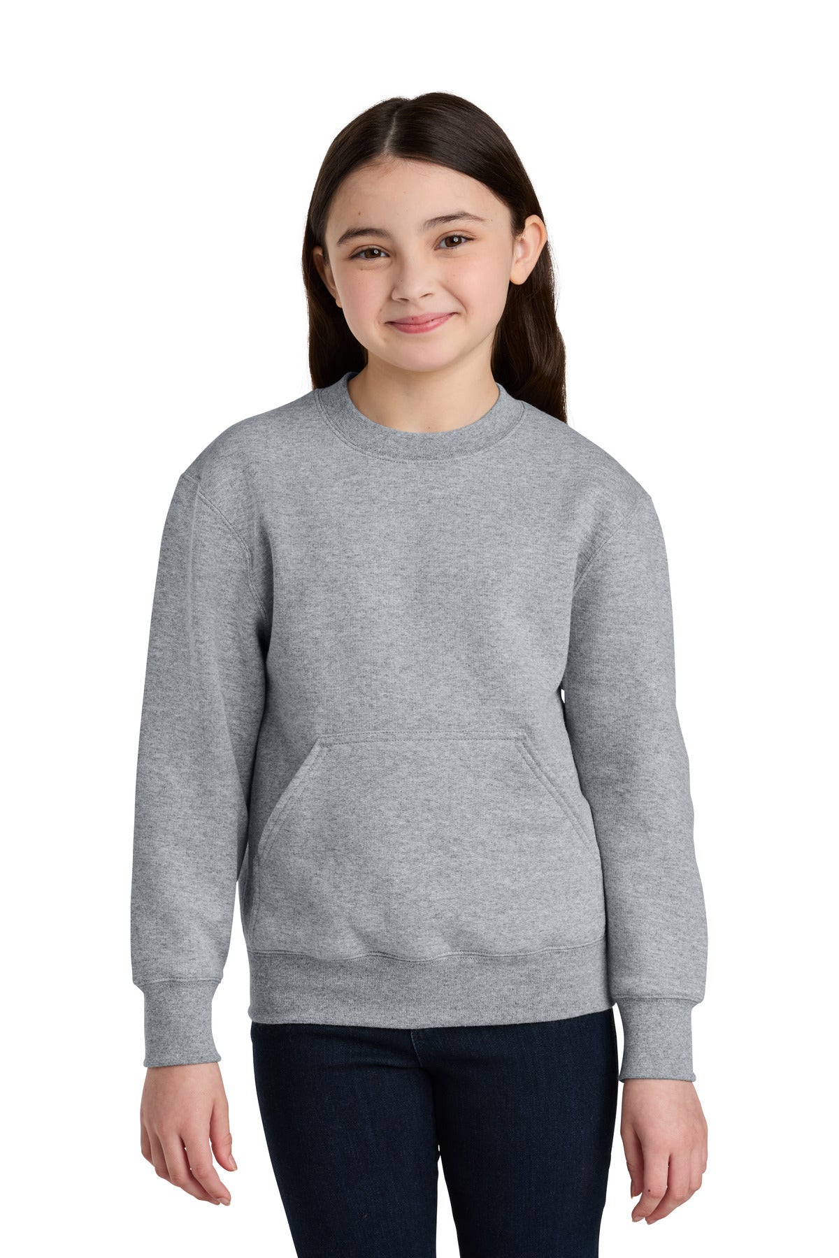 Port & Co Youth Core Fleece Crewneck Pocket Sweatshirt - Athletic Heather