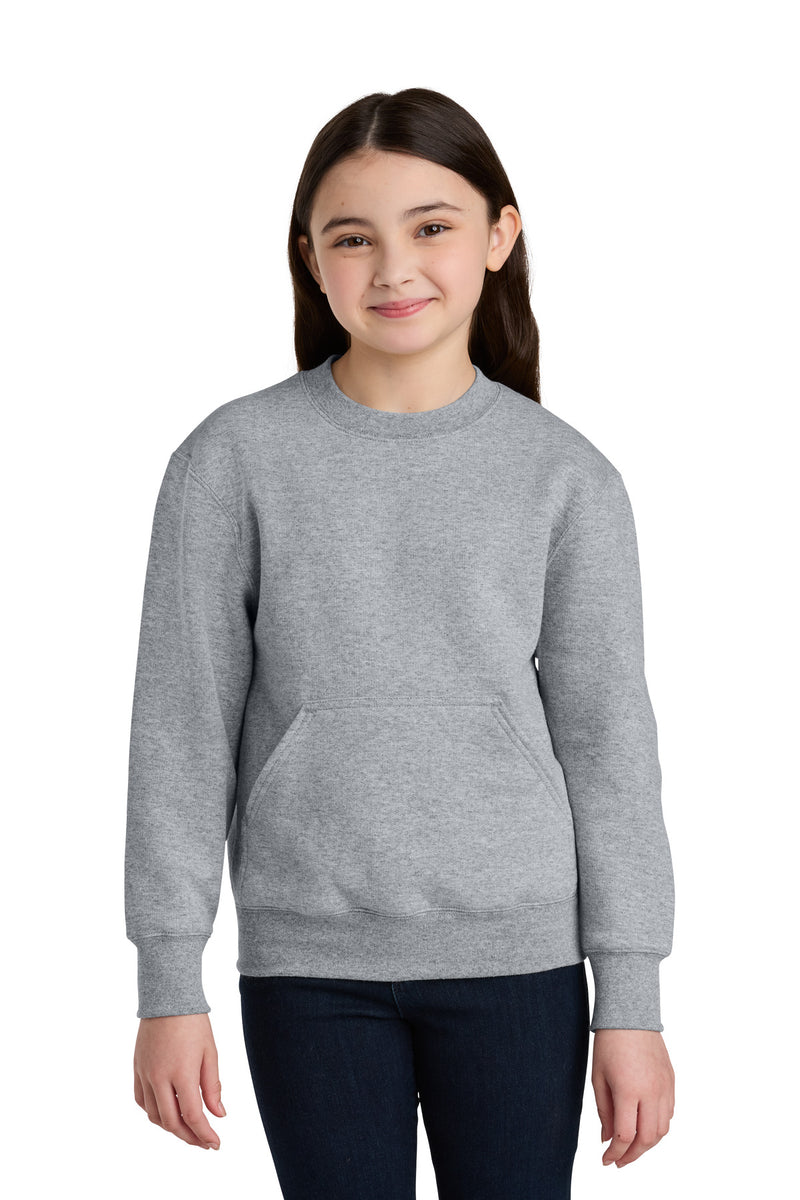 Port & Co Youth Core Fleece Crewneck Pocket Sweatshirt - Athletic Heather
