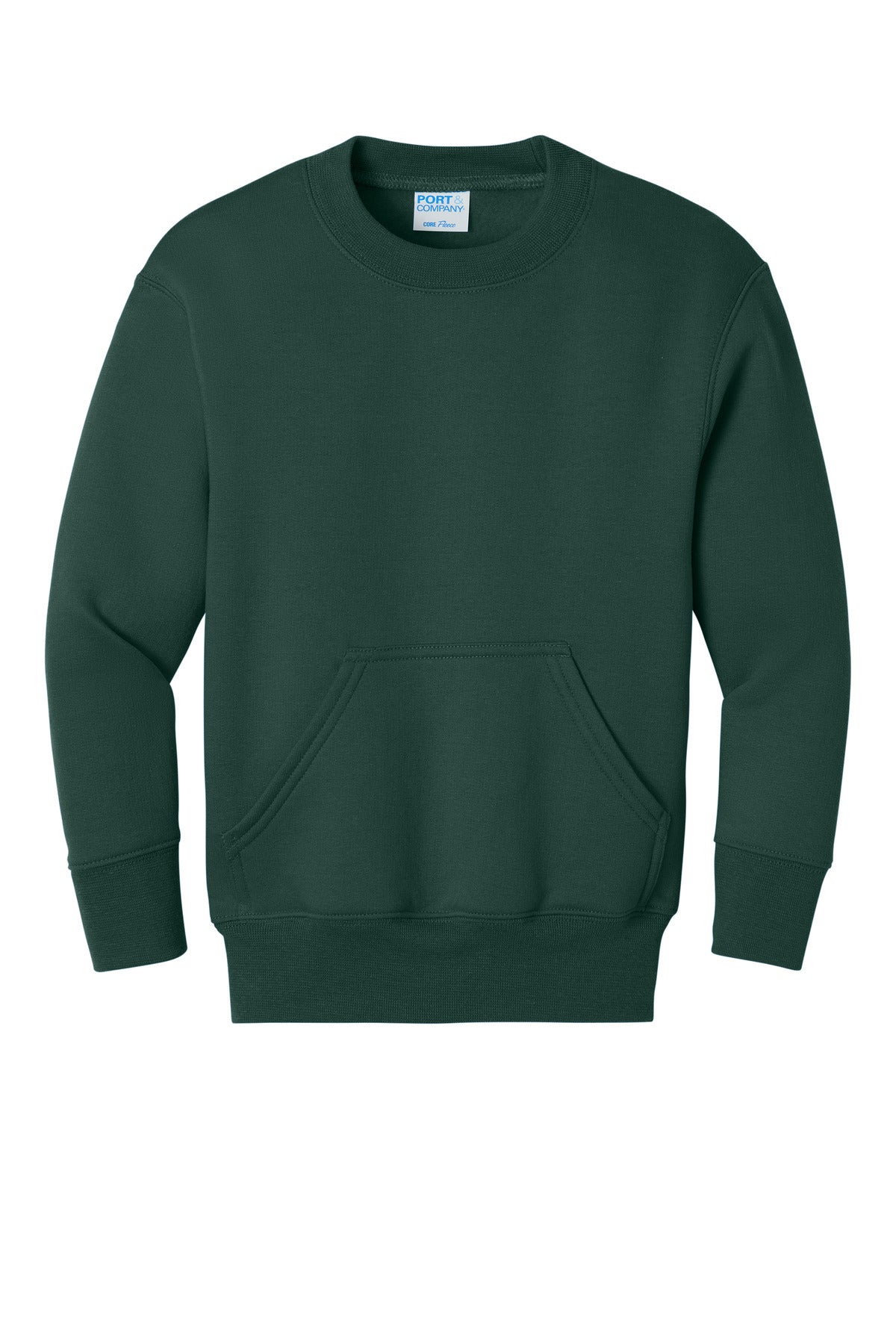 Port & Co Youth Core Fleece Crewneck Pocket Sweatshirt - Dark Green