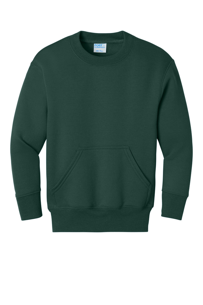 Port & Co Youth Core Fleece Crewneck Pocket Sweatshirt - Dark Green