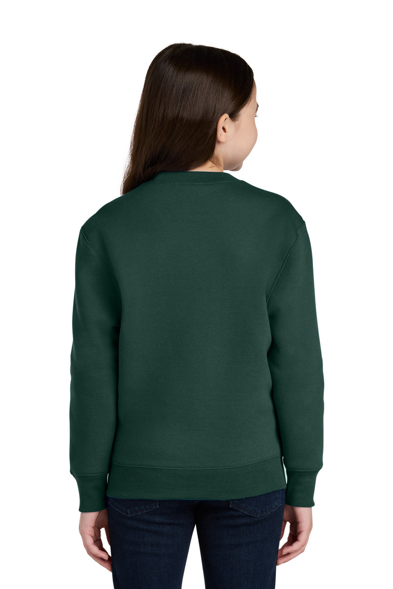 Port & Co Youth Core Fleece Crewneck Pocket Sweatshirt - Dark Green