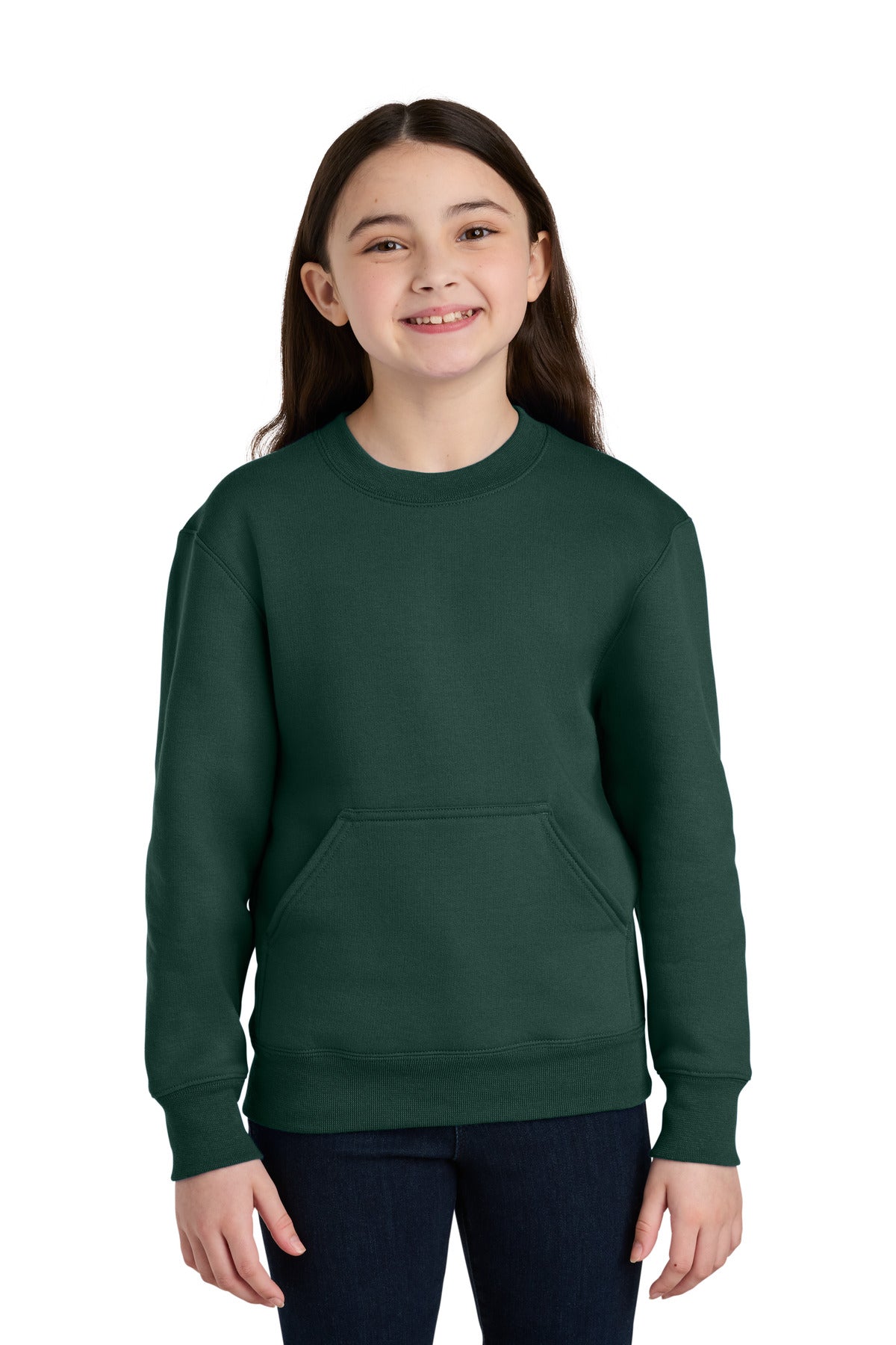 Port & Co Youth Core Fleece Crewneck Pocket Sweatshirt - Dark Green