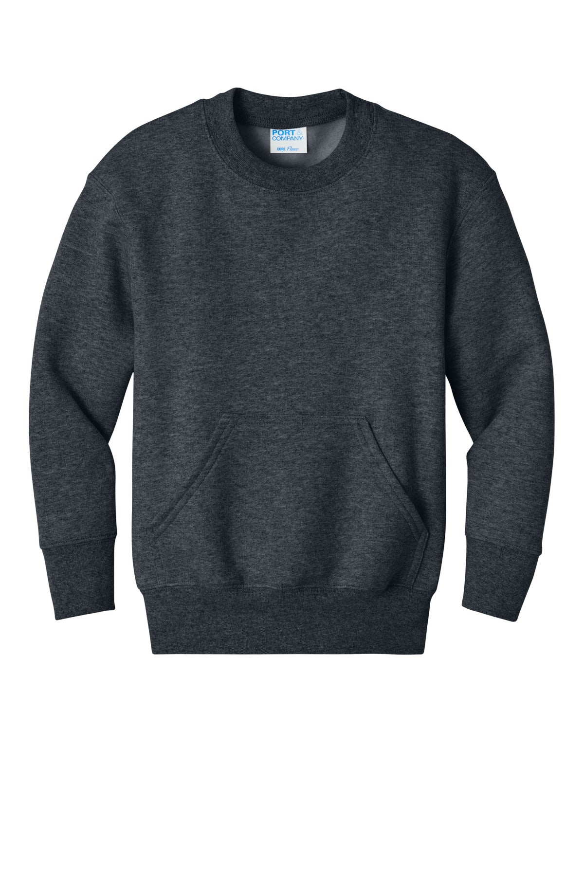 Port & Co Youth Core Fleece Crewneck Pocket Sweatshirt - Dark Heather Grey