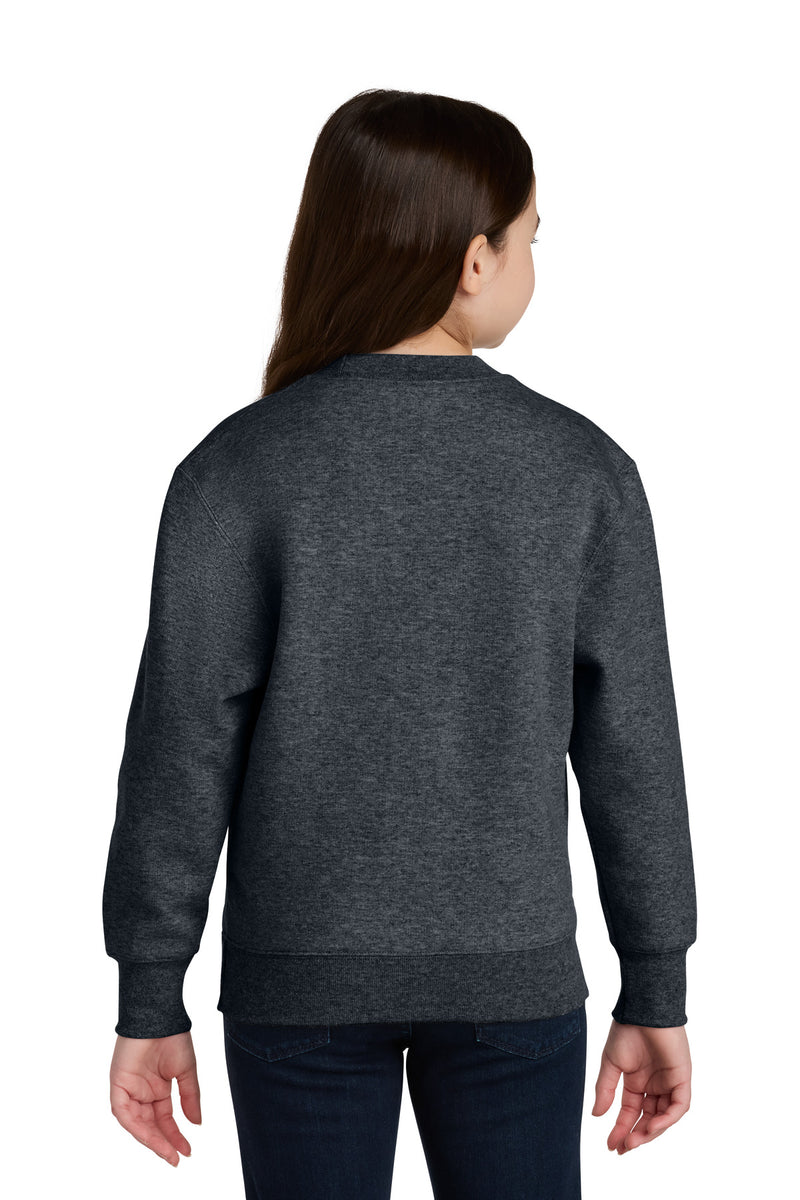 Port & Co Youth Core Fleece Crewneck Pocket Sweatshirt - Dark Heather Grey
